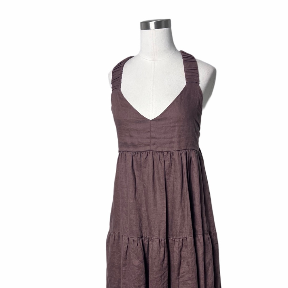 DISSH Brown Tiered Midi Linen Dress - Picture 4 of 9
